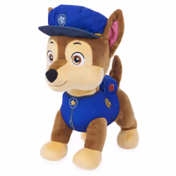 PAW Patrol , Peluche interactive parlante Chase de 30,5 cm avec effets sonores, répliques bilingues et queue remuante, pour les enfants à partir de 3 ans