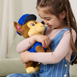 PAW Patrol , Peluche interactive parlante Chase de 30,5 cm avec effets sonores, répliques bilingues et queue remuante, pour les enfants à partir de 3 ans