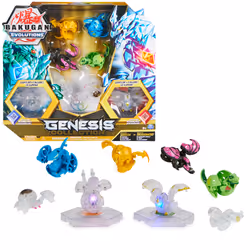 Bakugan Evolutions, Coffret Genesis Collection, 2 figurines articulées lumineuses, 4 exclusifs, 2 Nanogan, 8 cartes et 4 Baku ...