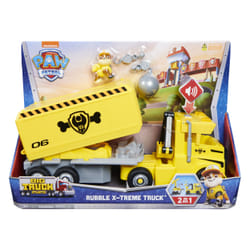 PAW Patrol , Camion 2-en-1 transformable X-Treme Truck de Ruben avec excavatrice, grue, sons et lumières, figurines, jouets pour enfant à partir de 3 ans