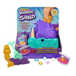Kinetic Sand , Coffret cristal et sirène, 481 g de sable à modeler, sable scintillant doré, rangement et outils, jouets sensoriels pour les enfants à partir de 3 ans