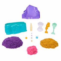 Kinetic Sand , Coffret cristal et sirène, 481 g de sable à modeler, sable scintillant doré, rangement et outils, jouets sensoriels pour les enfants à partir de 3 ans