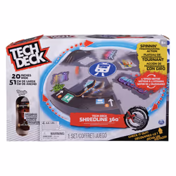 Tech Deck FINGER SKATE - - RAMPE MOTORISEE SHREDLINE 360° - Rampe Motorisée Rotative - 50 Cm De Diamètre - Avec Autocollants Et 1 Skate Thank You Exclusif 96 mm - X-Connect - Jouet Enfant 6 Ans et +