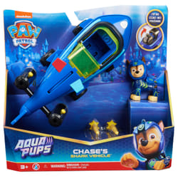 PAW Patrol PAT' PATROUILLE AQUA PUPS - Voiture + Figurine Chase - Voiture Pat Patrouille Chase - Figurine à Collectionner - Thème Mer Et Aventures Sous-Marines - - Jouet Enfant 3 Ans +