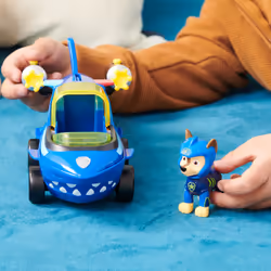 PAW Patrol PAT' PATROUILLE AQUA PUPS - Voiture + Figurine Chase - Voiture Pat Patrouille Chase - Figurine à Collectionner - Thème Mer Et Aventures Sous-Marines - - Jouet Enfant 3 Ans +