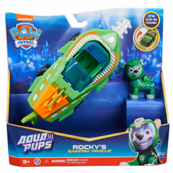 PAW Patrol PAT' PATROUILLE AQUA PUPS - Voiture + Figurine Rocky - Voiture Pat Patrouille Rocky - Figurine à Collectionner - T ...