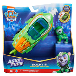 PAW Patrol PAT' PATROUILLE AQUA PUPS - Voiture + Figurine Rocky - Voiture Pat Patrouille Rocky - Figurine à Collectionner - Thème Mer Et Aventures Sous-Marines - - Jouet Enfant 3 Ans +