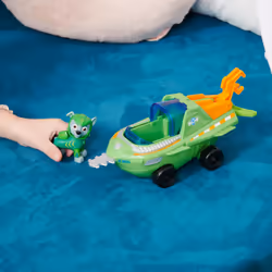 PAW Patrol PAT' PATROUILLE AQUA PUPS - Voiture + Figurine Rocky - Voiture Pat Patrouille Rocky - Figurine à Collectionner - Thème Mer Et Aventures Sous-Marines - - Jouet Enfant 3 Ans +