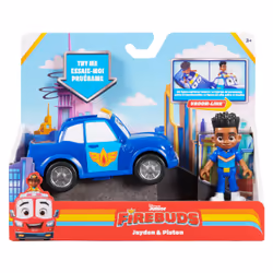 Disney Junior Firebuds, Jayden et Piston, figurine articulée et véhicule de police avec mouvement des yeux interactif, jouets pour filles et garçons à partir de 3 ans