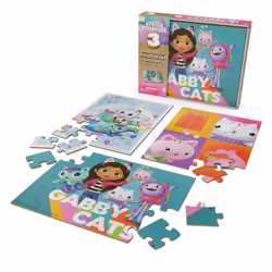 Spin Master Games Gabby's Dollhouse, Coffret de 3 puzzles en bois de 12 et 16 pièces avec boîte de rangement en bois, pour en ...