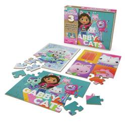 Spin Master Games Gabby's Dollhouse, Coffret de 3 puzzles en bois de 12 et 16 pièces avec boîte de rangement en bois, pour enfants à partir de 3 ans