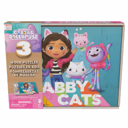Spin Master Games Gabby's Dollhouse, Coffret de 3 puzzles en bois de 12 et 16 pièces avec boîte de rangement en bois, pour enfants à partir de 3 ans