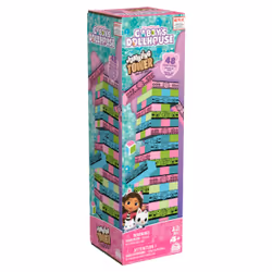 Spin Master Games GABBY ET LA MAISON MAGIQUE - Tour Jenga Gabby Chat - Jeu de Société Tour À Construire Gabby et La Maison Magique - 48 Blocs Et 1 Dé - Jeu d'Équilibre Patience Raisonnement - Jouet Enfant 4 Ans et +
