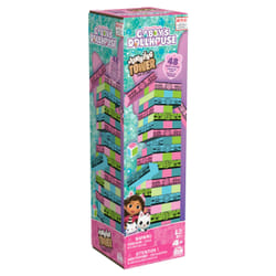 Spin Master Games GABBY ET LA MAISON MAGIQUE - Tour Jenga Gabby Chat - Jeu de Société Tour À Construire Gabby et La Maison Magique - 48 Blocs Et 1 Dé - Jeu d'Équilibre Patience Raisonnement - Jouet Enfant 4 Ans et +