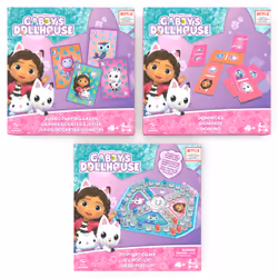 Spin Master Games Gabby's Dollhouse, Coffret cadeau de 3 jeux, jeu Pop-Up, dominos, cartes géantes, jouets Gabby et la maison ...