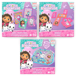 Spin Master Games Gabby's Dollhouse, Coffret cadeau de 3 jeux, jeu Pop-Up, dominos, cartes géantes, jouets Gabby et la maison magique pour enfants, pour les enfants à partir de 4 ans