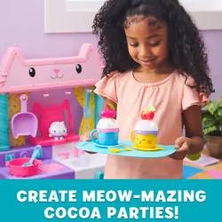 Gabby's Dollhouse , Coffret fête gourmande, Coffret jeux de rôle cuisine fête chocolat chaud avec fruits et vermicelles, jouets pour filles et garçons à partir de 3 ans