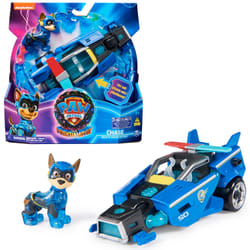 PAW Patrol - La Super Patrouille Le Film - Véhicule + Figurine Chase - Voiture Figurine Pat Patrouille À Collectionner - Sons Lumières - Pat Patrouille Jouet - Voiture pour Enfant 3 Ans et +