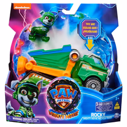 PAW Patrol - La Super Patrouille Le Film - Véhicule + Figurine Rocky - Voiture Figurine Pat Patrouille À Collectionner - Sons Lumières - Pat Patrouille Jouet - Voiture pour Enfant 3 Ans et +