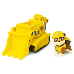 PAW Patrol , Rubble Bulldozer, Véhicule avec figurine articulée à collectionner, jouets respectueux de la planète pour les garçons et les filles à partir de 3 ans