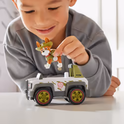 PAW Patrol - Pat Patrouille - VÉHICULE FIGURINE TRACKER- Voiture 15 cm Figurine Pat Patrouille À Collectionner - Pat Patrouille Jouet - Jouet Durable Plastique Recyclé - Voiture pour Enfant 3 Ans et +