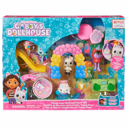 Gabby's Dollhouse , Pandy Paws' Birthday Set avec 5 figurines, 3 accessoires, 3 meubles et boîte surprise, jouets pour enfant ...