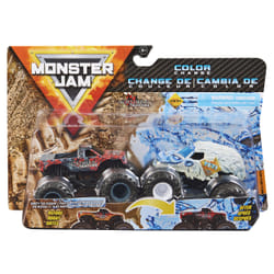 Monster Jam , Coffret de 2 monster trucks officiels en métal moulé Monster Mutt Poodle vs. Monster Mutt Husky qui changent de couleur, échelle 1:64