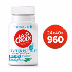 Lot de 24 boites de Javel en Pastilles La Croix 5 en 1 Désinfectant Fraîcheur Mentholée - Boite de 40 pastilles