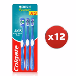 Pack de 12 - Brosse à dents Colgate 360 25% Plast Recy Medium Tripack