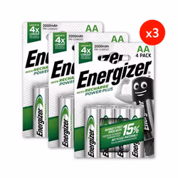Pack de 3 - Energizer, Power Plus Rechargeable AA/HR6, pack de 4 Piles