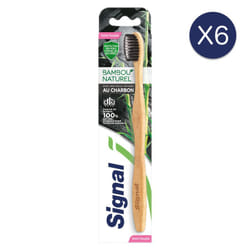 6 Brosses à dents SIGNAL Bambou Naturel Extra Souple avec des Poils Infusés au Charbon (Lot de 6)