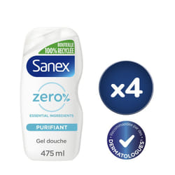 Pack de 4 - 2 lots de 2 - Gels Douche sans savon Sanex Zéro 0% Essential Purifiant