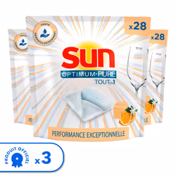 Pack de 3 - Sun Capsules Lave-Vaisselle Optimum Pure Tout En 1 Savon de Marseille 28 Capsules
