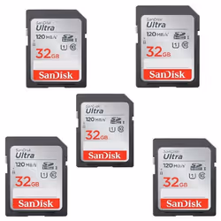 Lot de 5 SanDisk Cartes mémoire SDHC Ultra 32 Go Classe 10 Vitesse de transfert jusquà 120 Mo/s