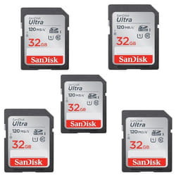 Lot de 5 SanDisk Cartes mémoire SDHC Ultra 32 Go Classe 10 Vitesse de transfert jusquà 120 Mo/s