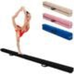 COSTWAY Poutre de Gymnastique Pliable 210cm pour Enfants avec Poignées de Transport 4 Patins Antidérapants Couverture en Daim Noir