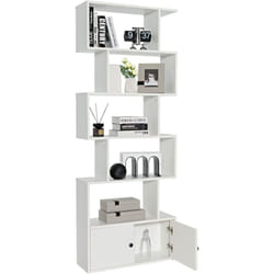 Bibliothèque à 6 Niveaux avec 2 Portes-70 x 23 x 183 CM-Étagère de Rangement en Bois Forme en S-Style Industriel, Blanc - Costway