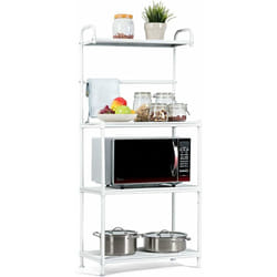 COSTWAY Étagère de Cuisine à 4 Niveaux, 59 x 34 x 136 CM, Étagère de Micro-Ondes et Four avec Coussinets de Pied Réglables, Blanc