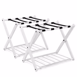 COSTWAY 2 Portes pour Valise / Bagage Pliable2 Etages - 4 Sangles Rangement en Métal pour Chambre Domicile Hôtel Blanc