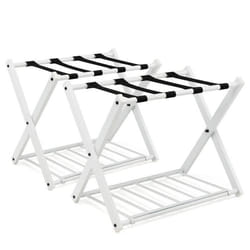 COSTWAY 2 Portes pour Valise / Bagage Pliable2 Etages - 4 Sangles Rangement en Métal pour Chambre Domicile Hôtel Blanc