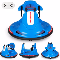COSTWAY Auto Tamponneuse Electrique 360° 6V pour Enfants - Télécommande 2.4G - Contours Anti-Chocs 2 Moteur 3-8 Ans Bleu