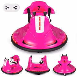 COSTWAY Auto Tamponneuse Electrique 360° 6V pour Enfants - Télécommande 2.4G - Contours Anti-Chocs 2 Moteur 3-8 Ans Rose