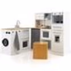 COSTWAY Cuisine d Angle Enfants en Bois 9 Accessoires Effect Sonore et Lumineux Jeu dimitation 3 Ans+ Cadeau idéal