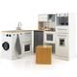 COSTWAY Cuisine d Angle Enfants en Bois 9 Accessoires Effect Sonore et Lumineux Jeu dimitation 3 Ans+ Cadeau idéal
