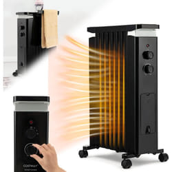COSTWAY Radiateur Bain d'Huile 1500W, Radiateur Électrique-3 Puissance 5-35°C, 7 Éléments, Fonction d’Humidification, Porte-Serviette Thermostat