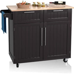 Costway Dessertes Îlot Central Cuisine Avec Table 4 Roues Universelles Porte-serviettes, Desserte Avec 2 Tiroirs Et Grand Placard De Rangement Épices, 94x41x94cm, Brun
