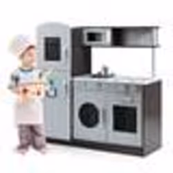 COSTWAY Cuisine Enfant en Bois avec Sons Réel Jouet Cuisinière avec Four Micro-ondes Réfrigérateur etc. de 3 à 8 Ans