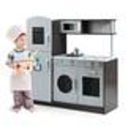 COSTWAY Cuisine Enfant en Bois avec Sons Réel Jouet Cuisinière avec Four Micro-ondes Réfrigérateur etc. de 3 à 8 Ans