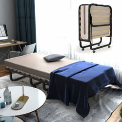 Costway - Lit Pliant 1 Personne Adulte 200x80CM avec Matelas en Mousse à Mémoire de Forme, Lit d'Apoint Pliable à 4 Roues et Sommier à 15 Lattes de