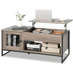 Costway - Table Basse Relevable avec 1 Compartiment Ouvert et Placard à 2 Portes, Table Basse Transformable avec Cadre en Métal pour Salon Bureau
